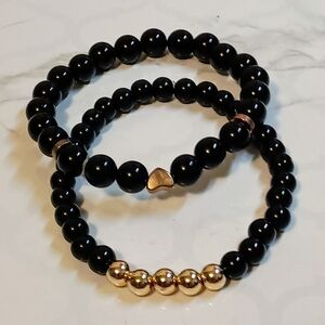 Elegant Black and Gold Beaded Bracelet Set